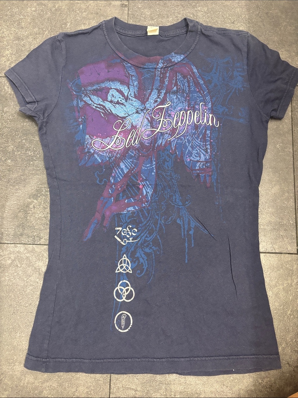 Optima Navy Graphic Tee with Led Zeppelin- Women vintage
